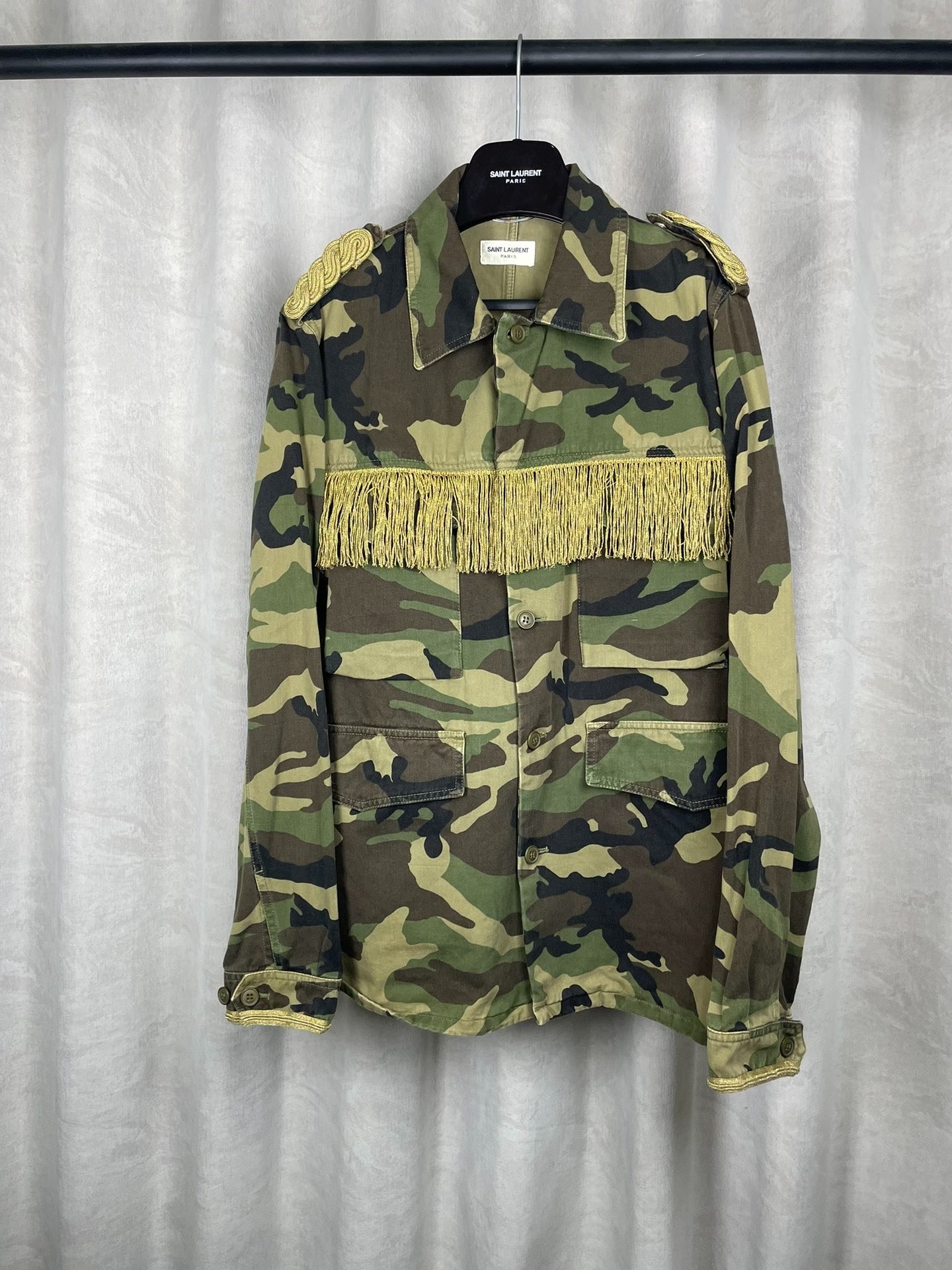Saint Laurent SS15 Camouflage Military Fringe Jacket