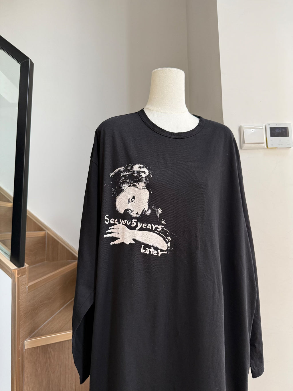Yohji Yamamoto Black Print Cotton Long-Sleeve Top