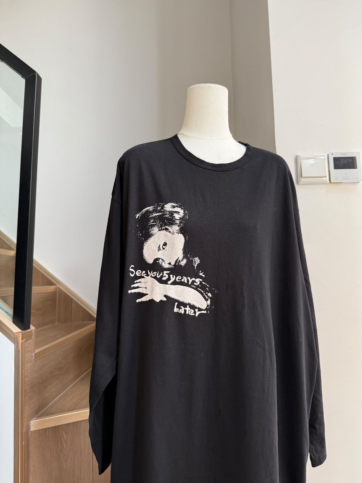 Yohji Yamamoto Black Print Cotton Long-Sleeve Top