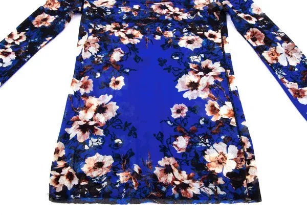 Jean Paul Gaultier Vintage Blue Nightingale Floral Mesh Top