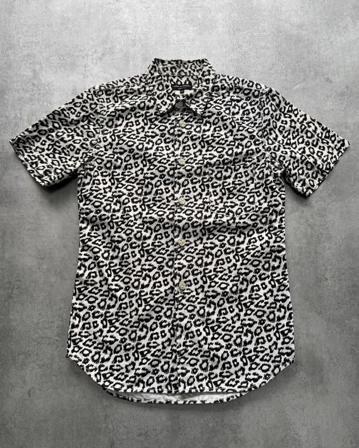 Comme Des Garcons Homme Plus SS13 Black White Leopard Stand-Collar Short-Sleeve Shirt