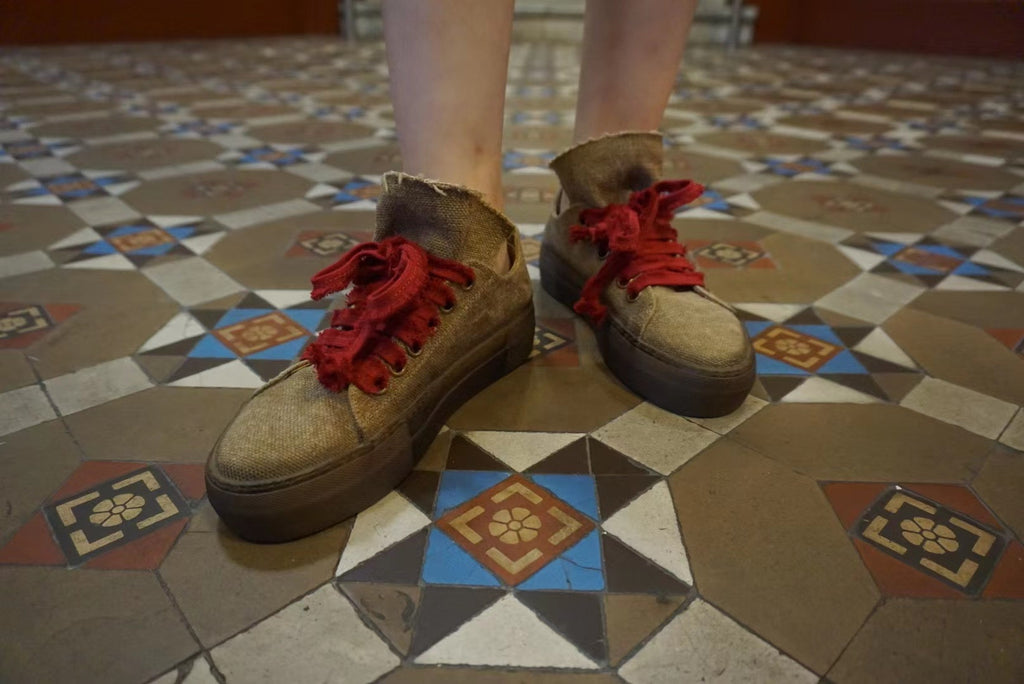 Uma Wang Tan Red Low Tennis Canvas Sneakers