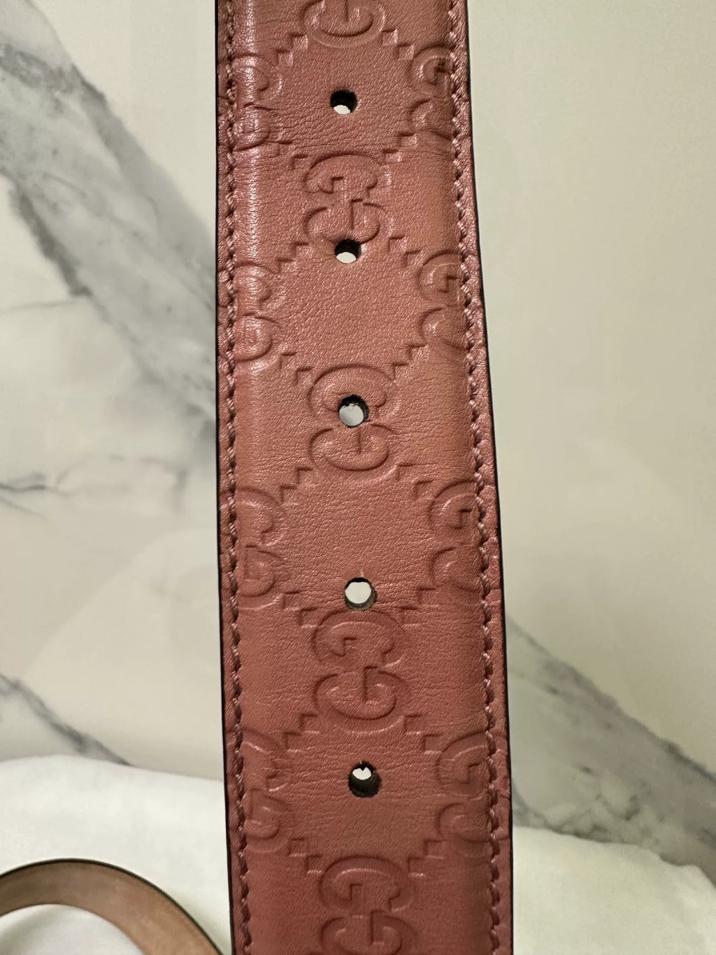 Gucci Pink Double G Embossed Leather Belt