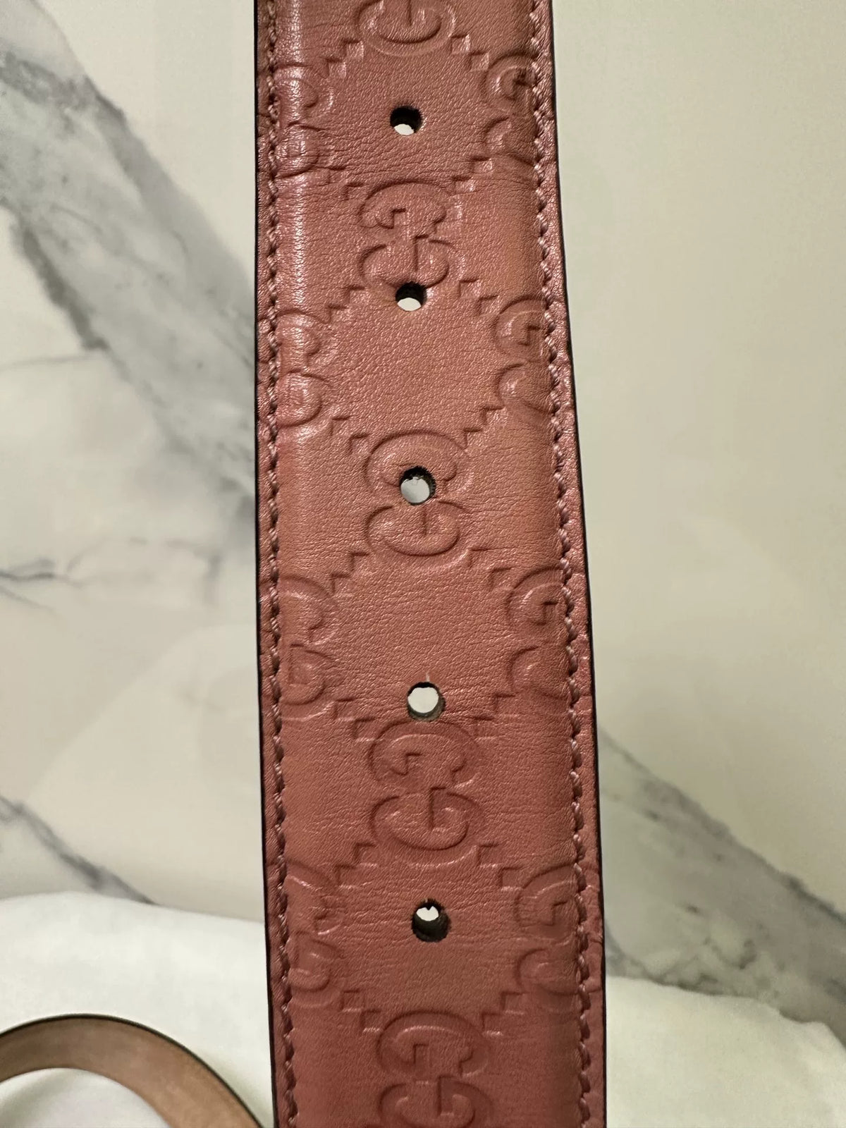 Gucci Pink Double G Embossed Leather Belt