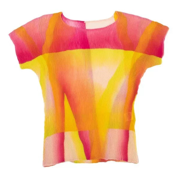 Issey Miyake Vintage Pink Yellow Geometric Pleated Top