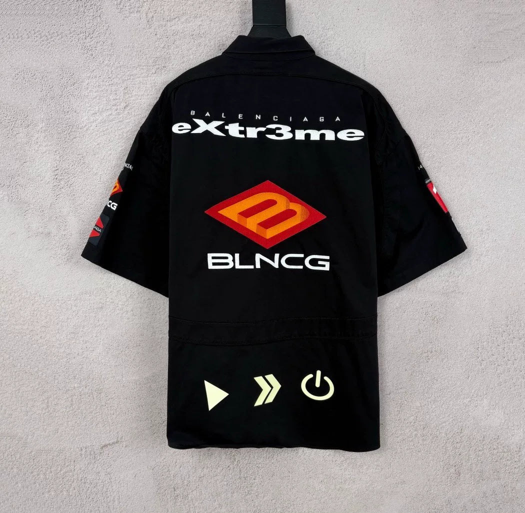 Balenciaga Game Badge Glow Embroidered Short Sleeve Shirt