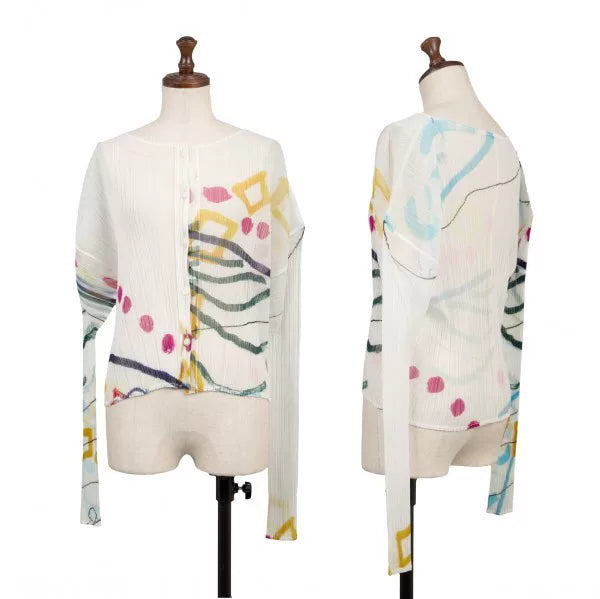 Issey Miyake Vintage White Patterned Pleated Cardigan