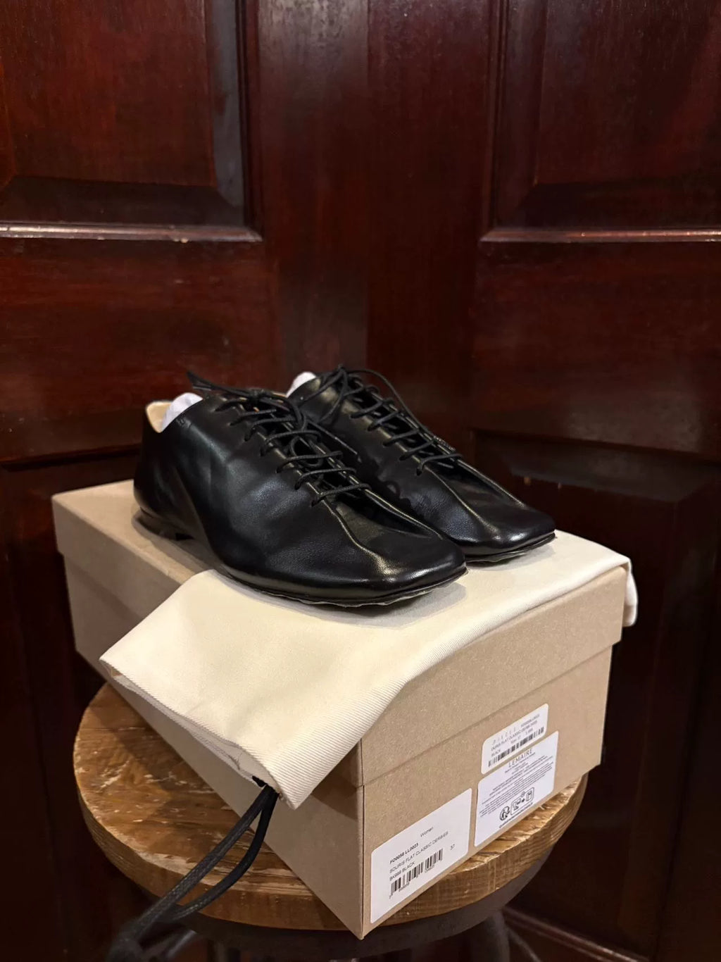 Lemaire SS24 Black Ouris Flat Classic Derby Lambskin Flats