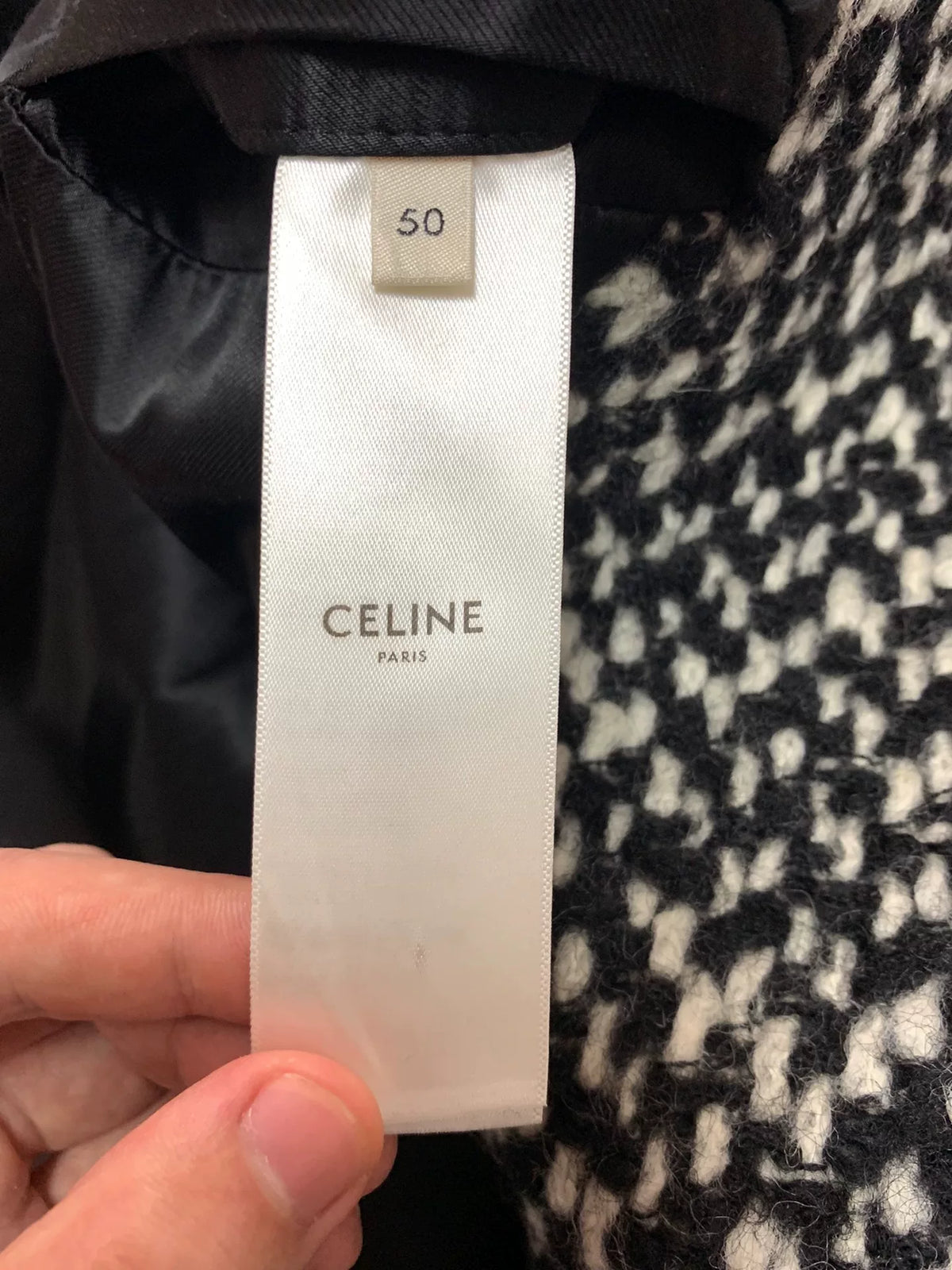 Celine FW19 Black White Plaid Snowflake Wool Mohair Coat