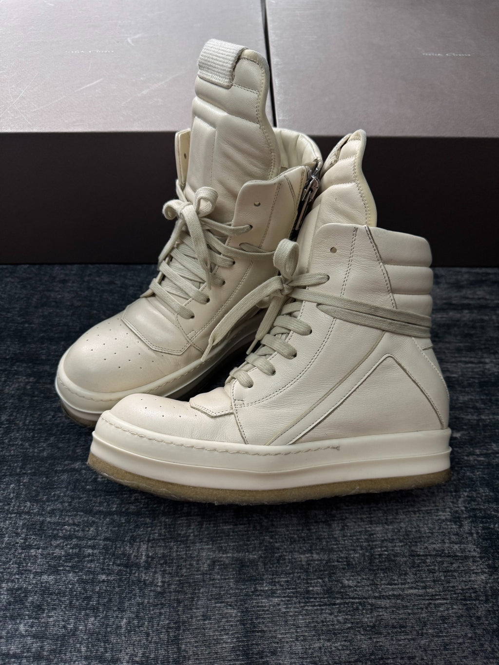 Rick Owens Inverted-Triangle White Gum-Sole Sneakers