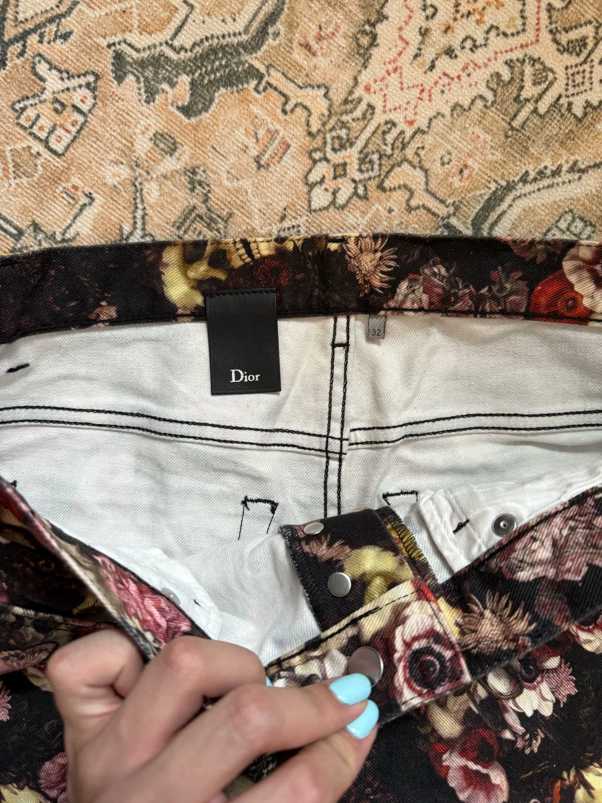 Dior Homme Black Floral Skull Skinny Jeans