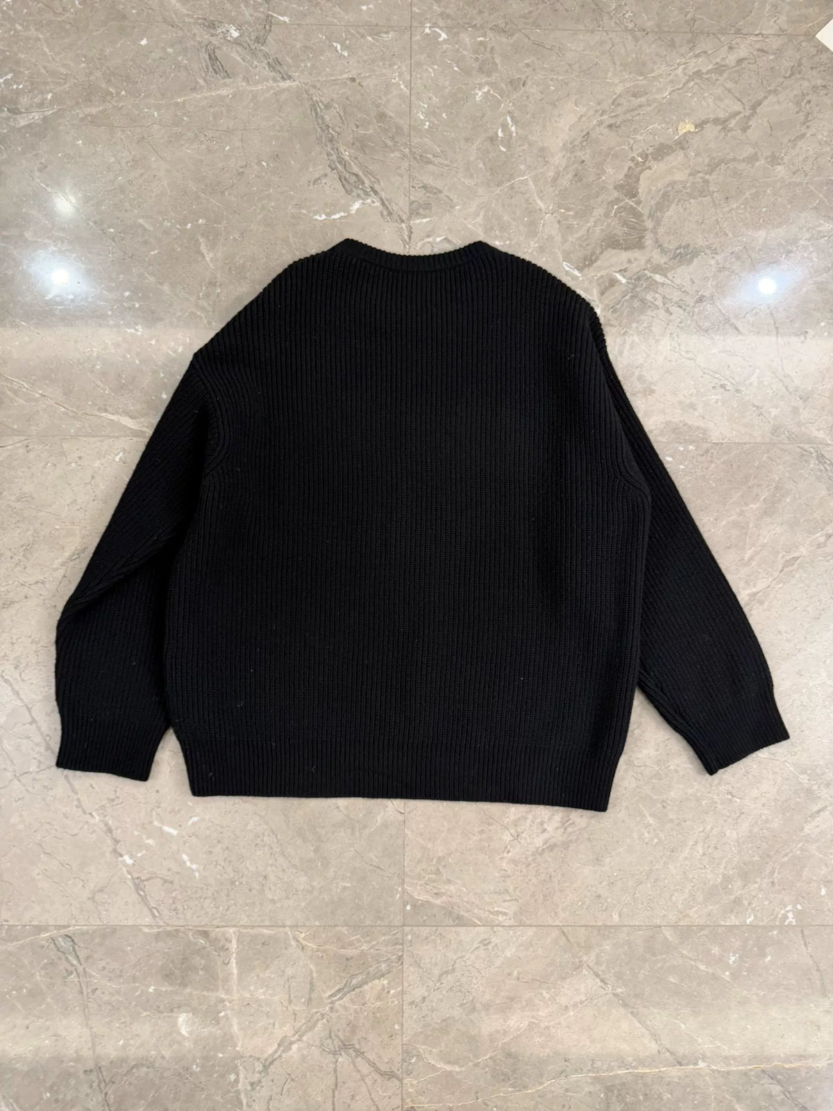 Celine Black Embroidered Logo Crew Neck Wool Sweater by Hedi Slimane