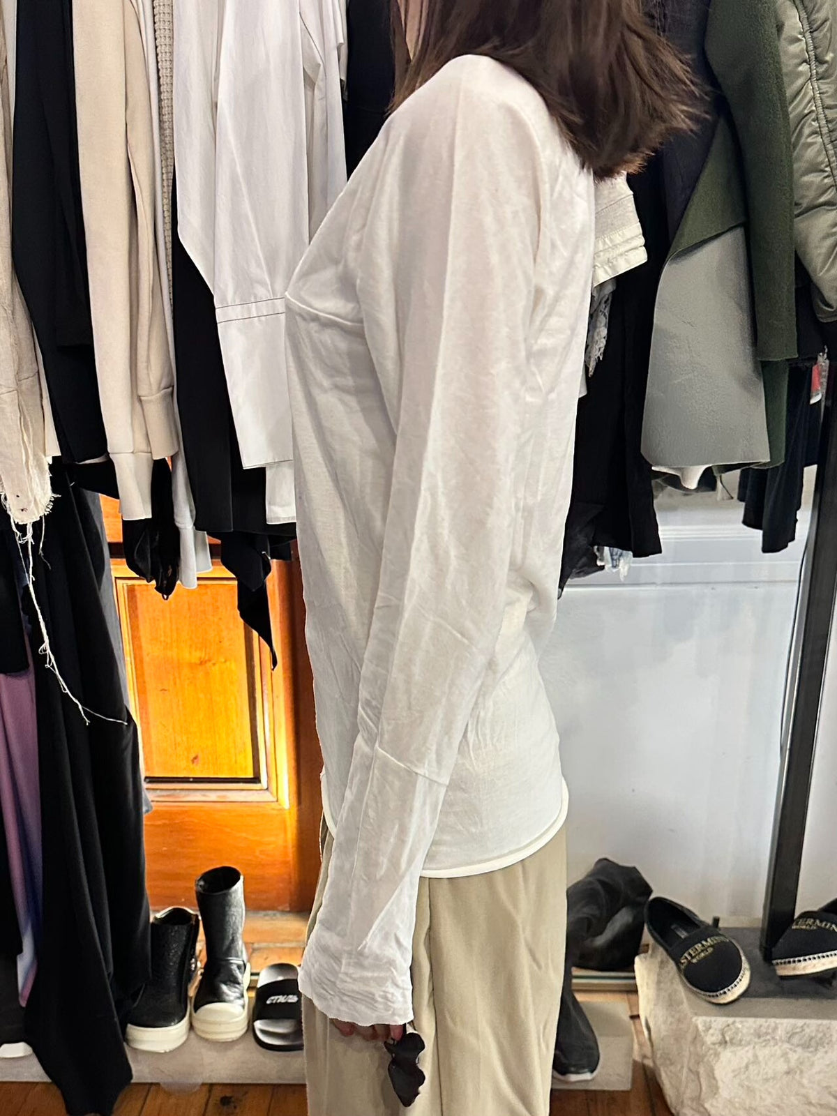 M.A+ SS20 White One Piece Cross-Cut Cotton Long Sleeve Tee
