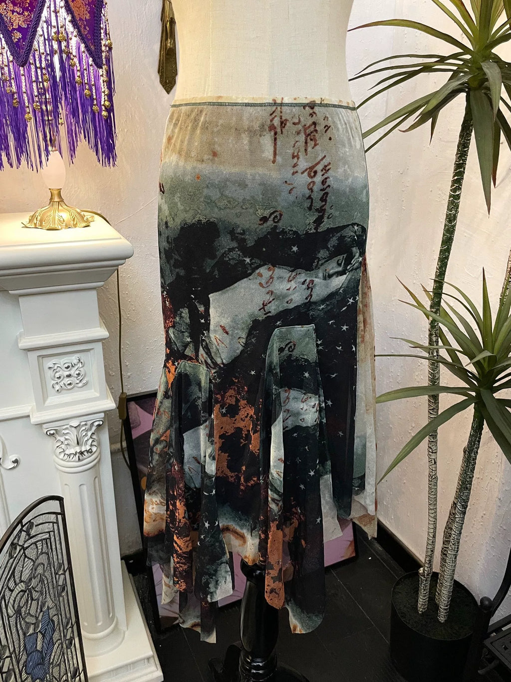 Jean Paul Gaultierjpg Portrait Mesh Print Midi Ink Wash Skirt