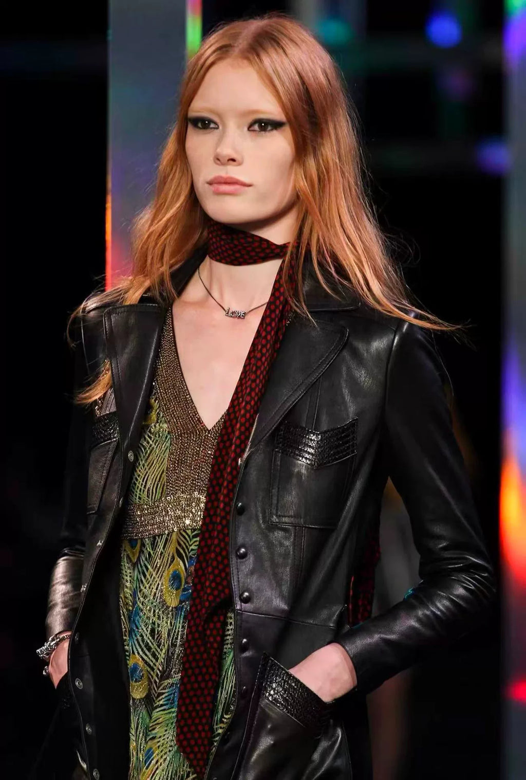 Saint Laurent SS15 Peacock Gold Thread Sequin Bead Viscose Silk Dress