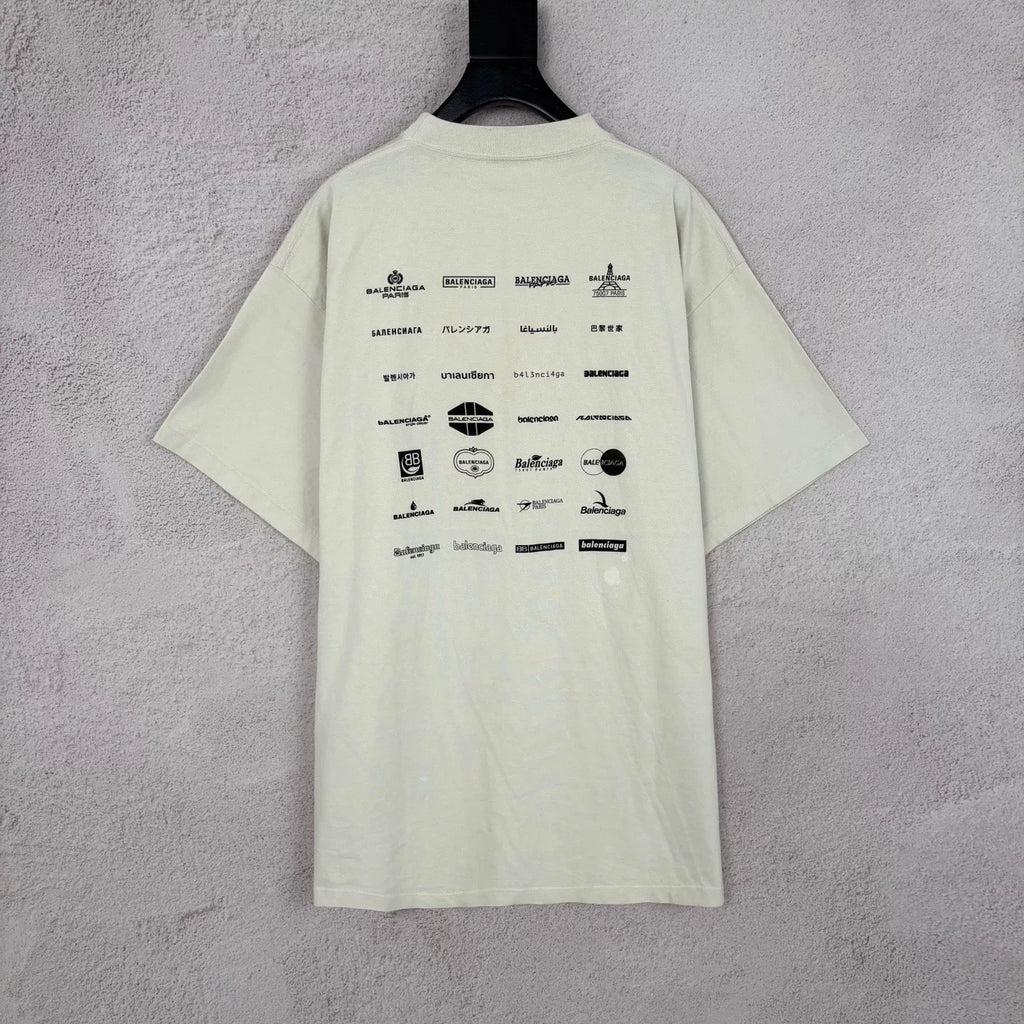 Balenciaga Off-White Letter Logo Print Crew Neck Short Sleeve Top