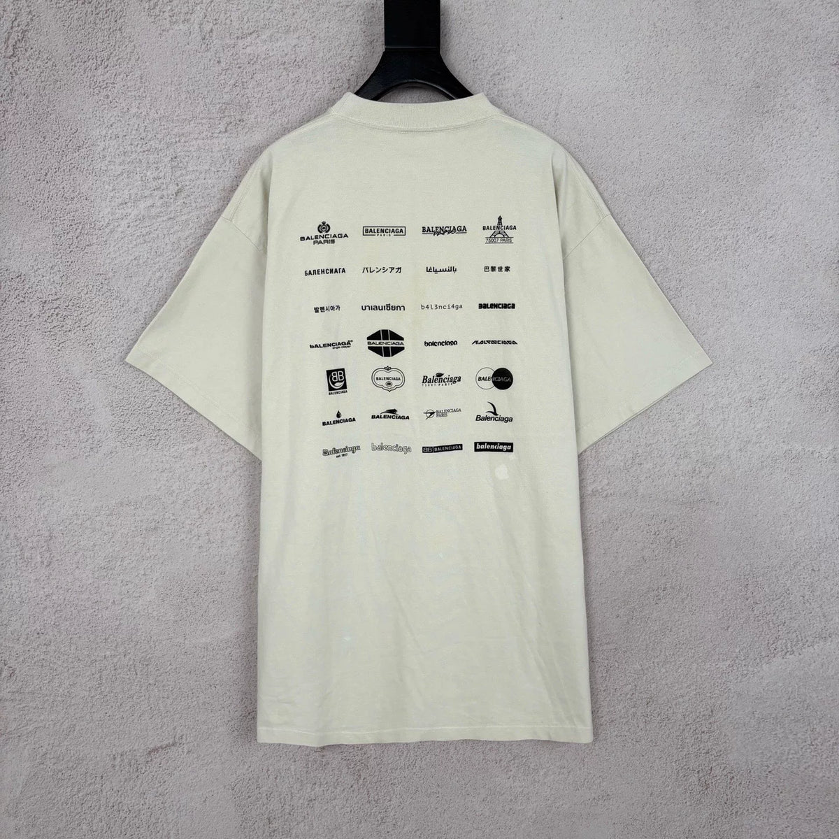 Balenciaga Off-White Letter Logo Print Crew Neck Short Sleeve Top
