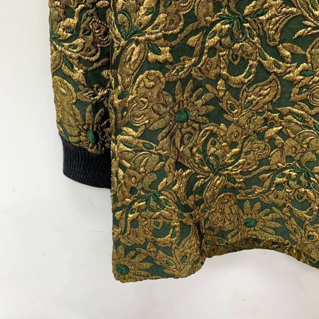 Dolce & Colorblock Floral Gold Thread Embroidered Crew Neck Knit Sweater