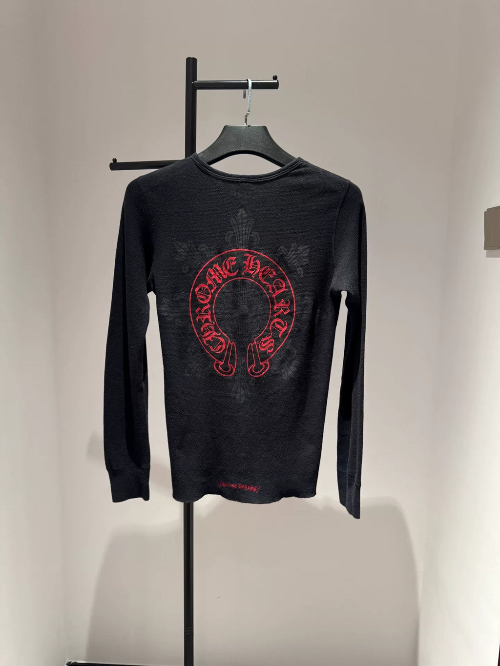 Chrome Hearts Red Horseshoe Cross Floral Waffle Long Sleeve Top
