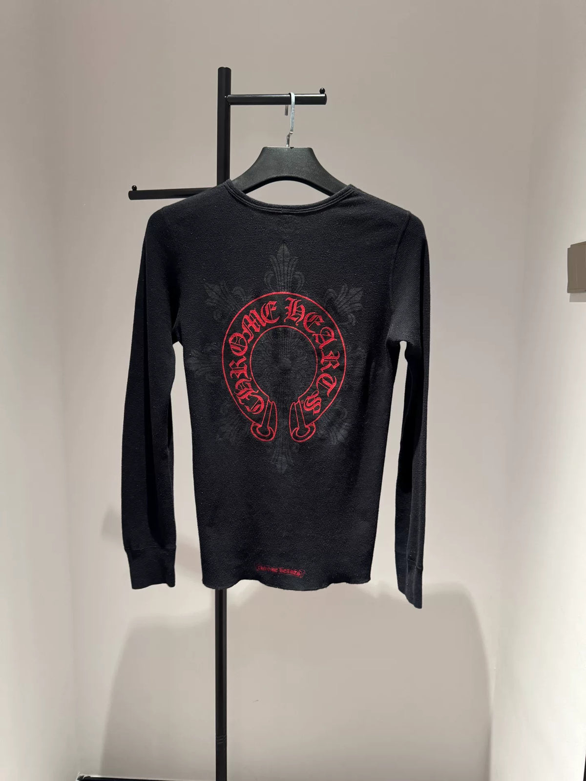 Chrome Hearts Red Horseshoe Cross Floral Waffle Long Sleeve Top