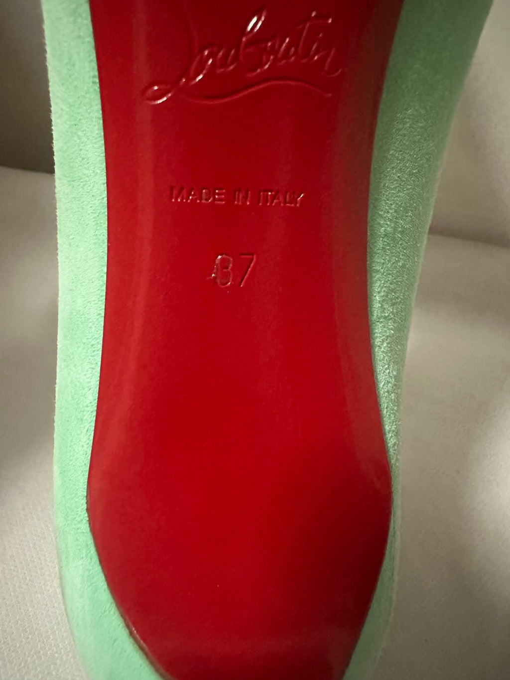 Christian Louboutin Blue Green Suede Pointed-Toe Heels