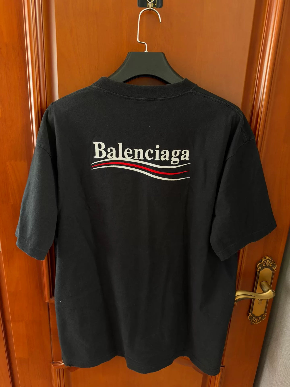 Balenciaga Black Cola Embroidered Destruction Short Sleeve T-Shirt