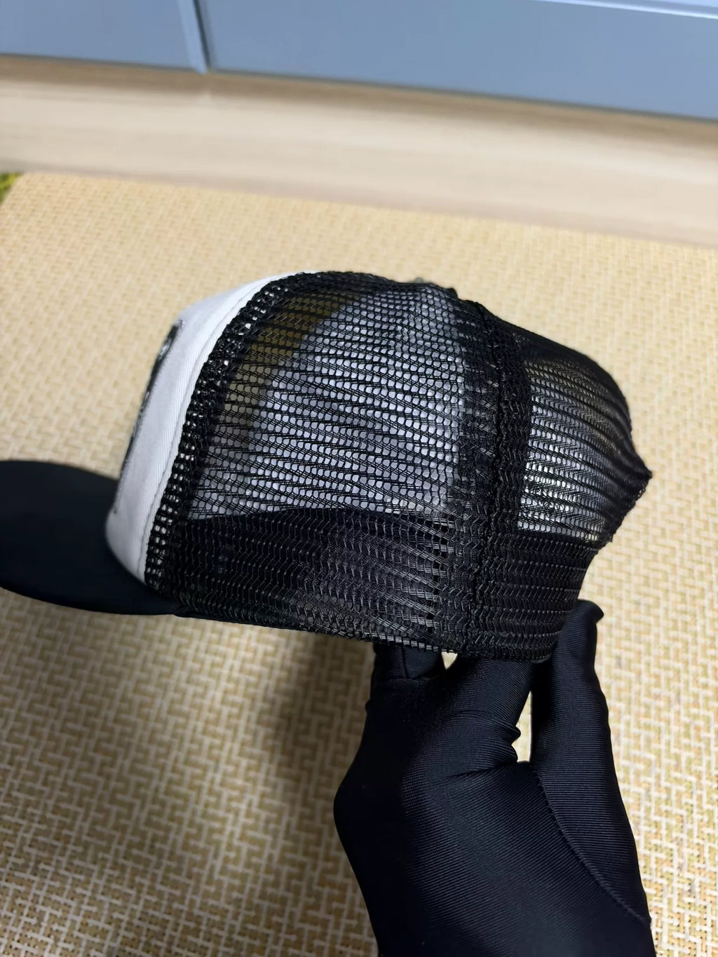 Chrome Hearts Black and White Color Block Mesh Truck Cap