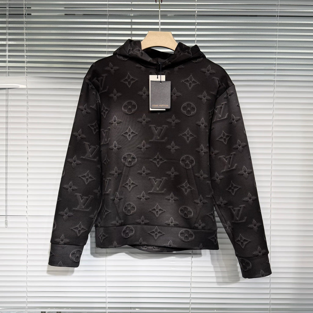 Louis Vuitton Hooded All-Over Logo Print Striped Black Hoodie