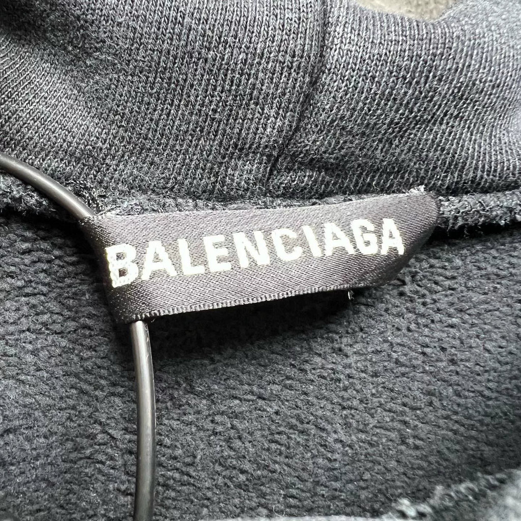 Balenciaga Black BB Logo Washed-Vintage Hooded Sweater