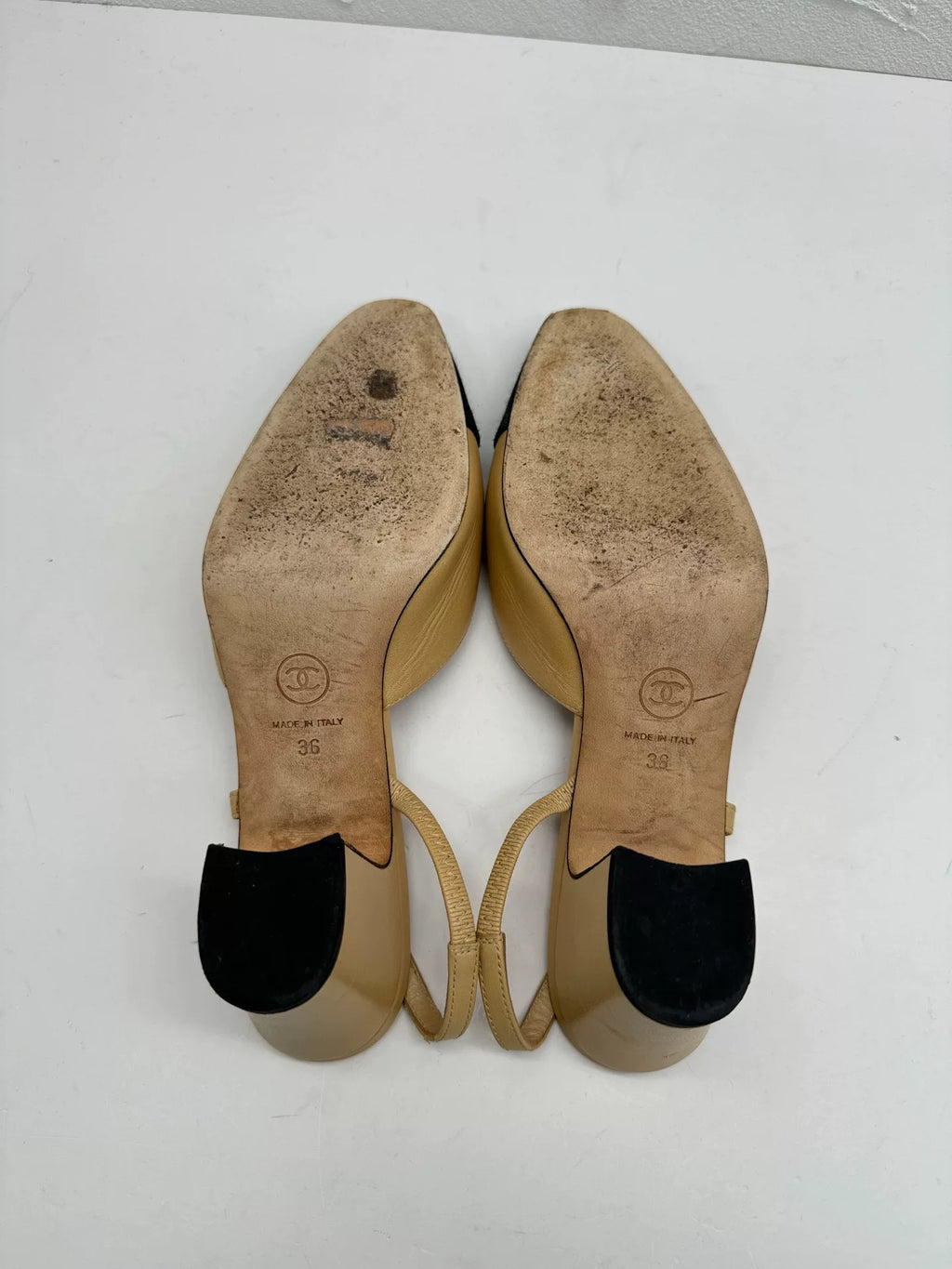 Chanel Beige Back-Tie Chunky Heels