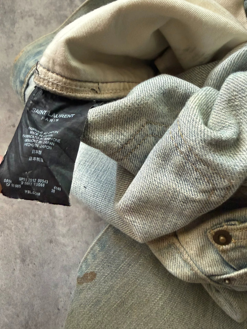 Saint Laurent Paris 13SS D01 Ice Blue Mud Dye Distressed Jeans by Hedi Slimane
