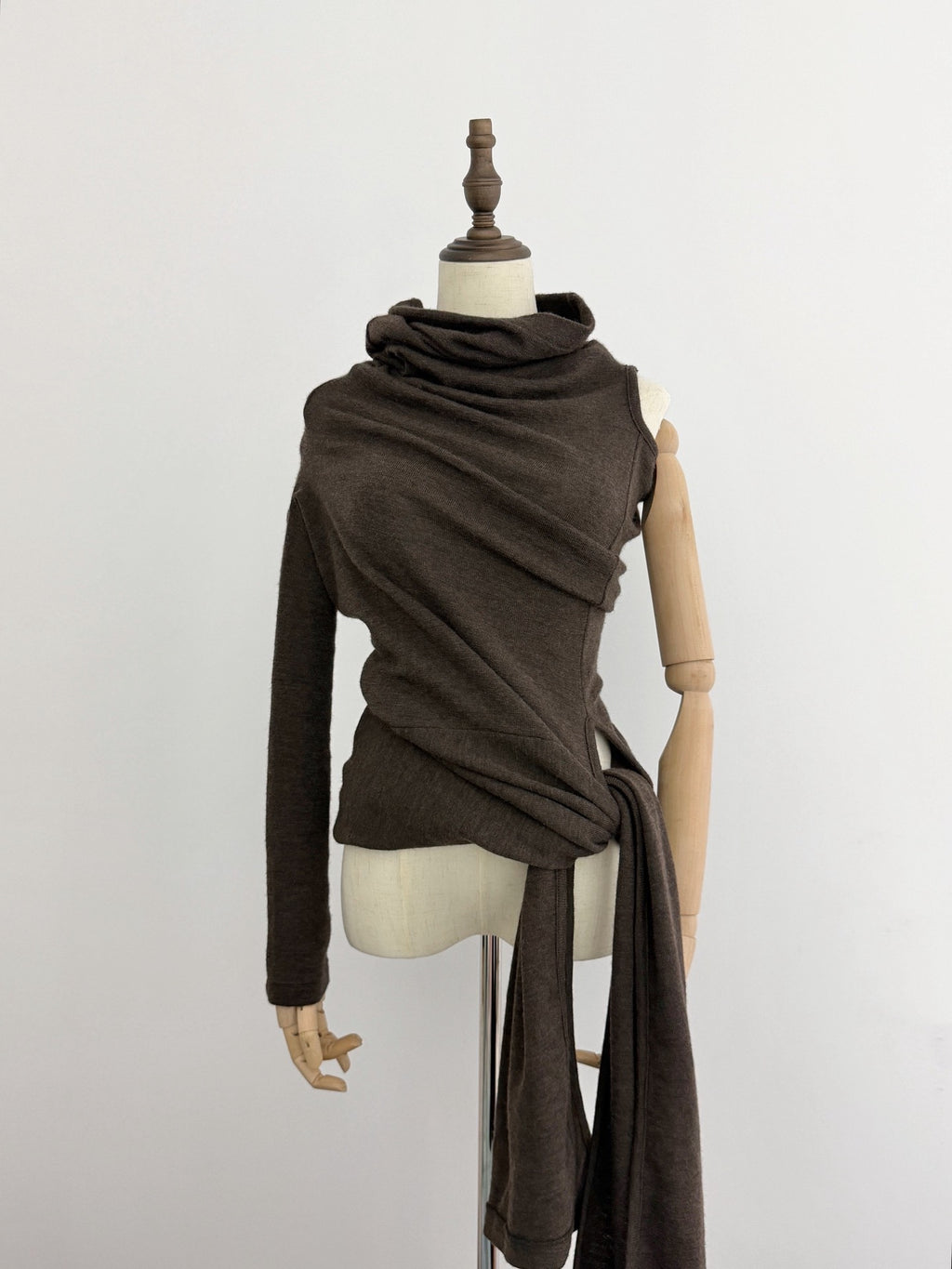 Yohji Yamamoto Y's Irregular Two-Way Wool Brown Top - Devines