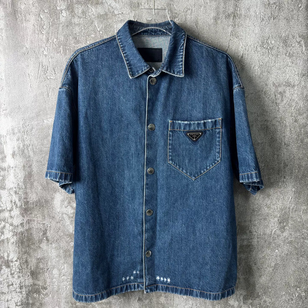 Prada Logo Denim Short Sleeve Shirt