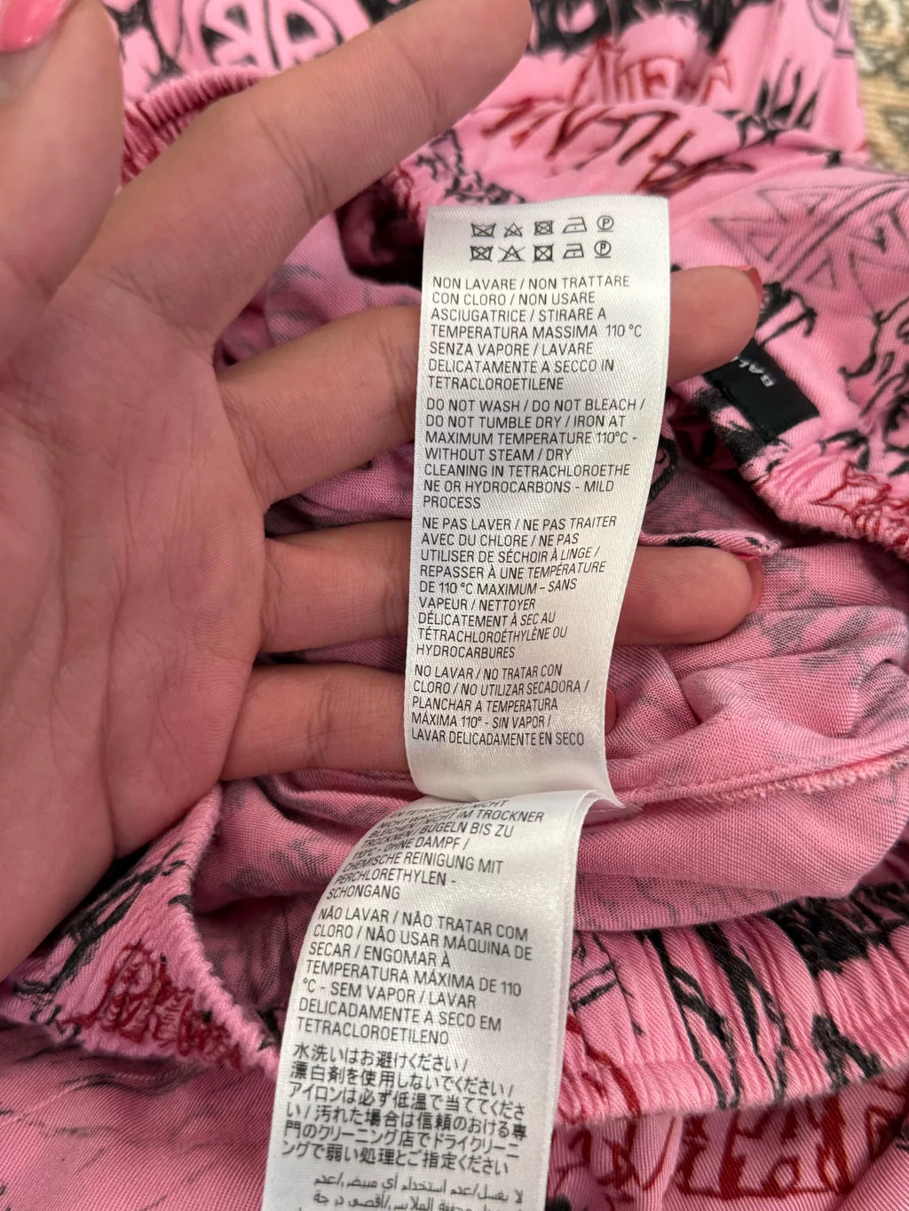 Balenciaga Pink Dragon Year Graffiti All-Over Print Long Pants