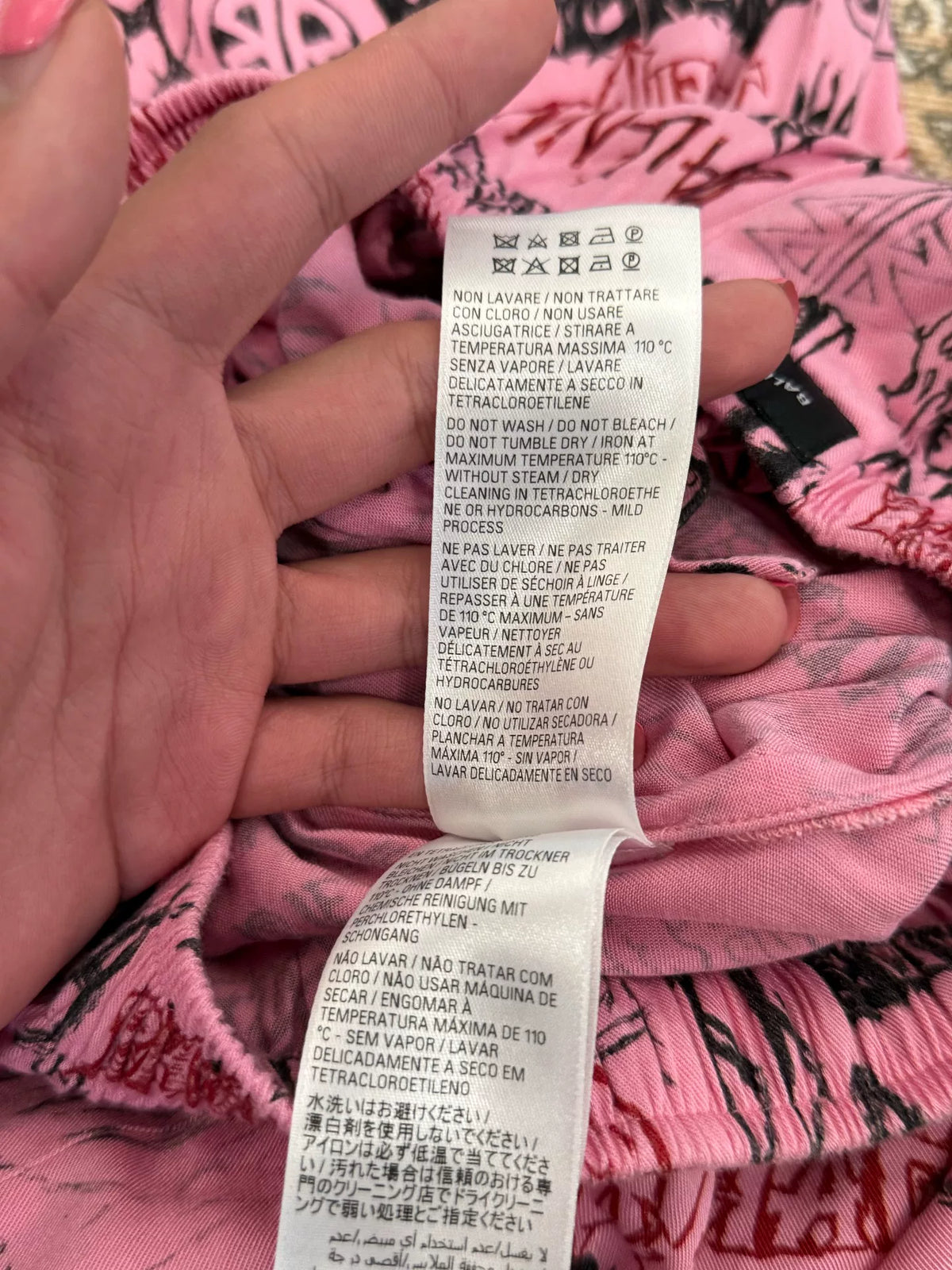 Balenciaga Pink Dragon Year Graffiti All-Over Print Long Pants