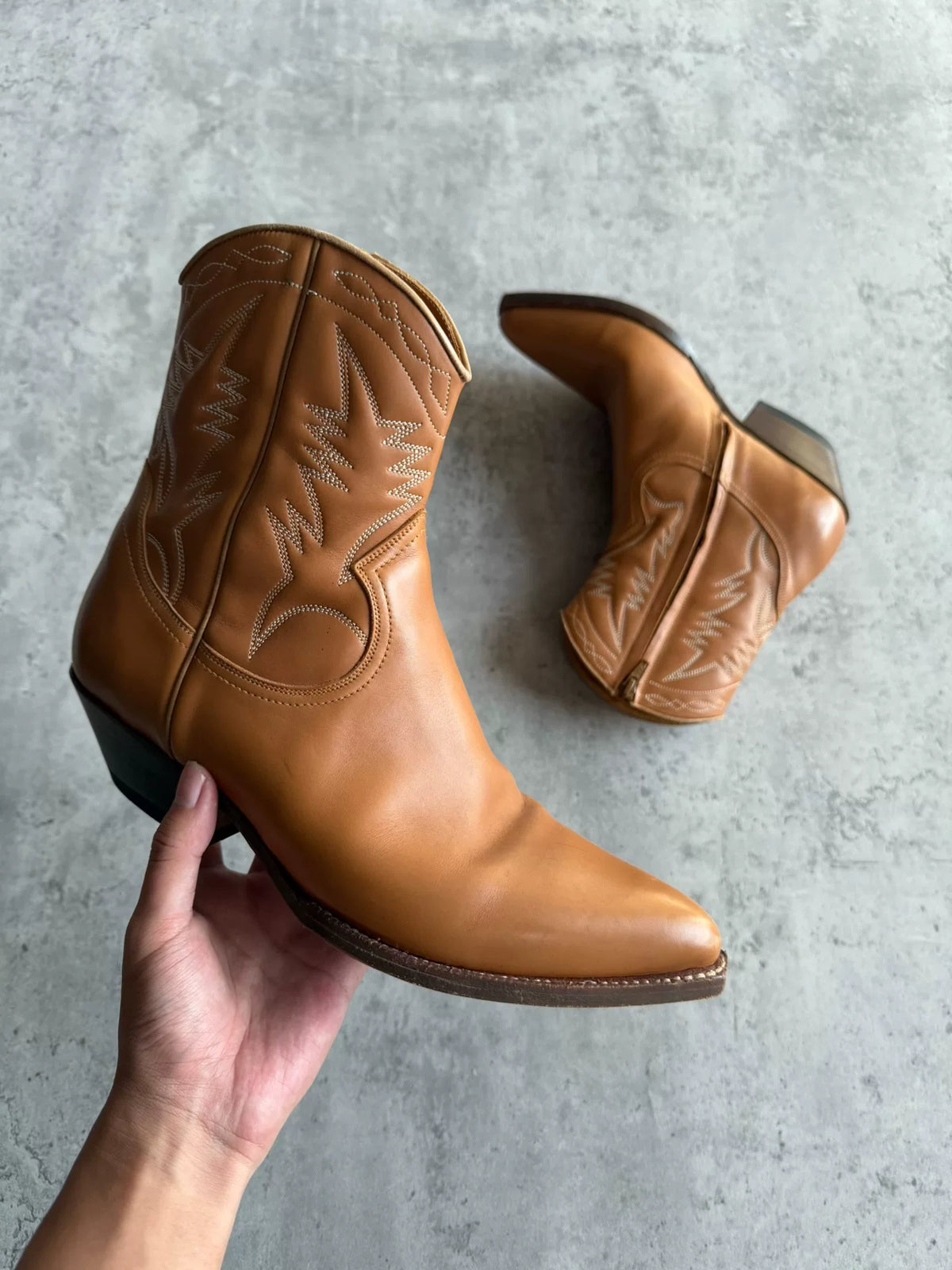 Saint Laurent Paris SS15 Caramel Brown Lightning Embroidered Boots by Hedi Slimane