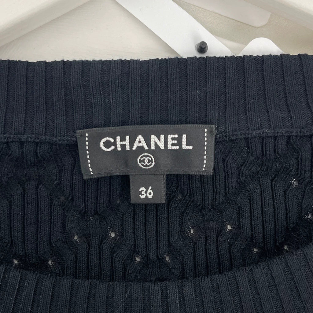 Chanel Quilted Logo Knit Long Sleeve Top