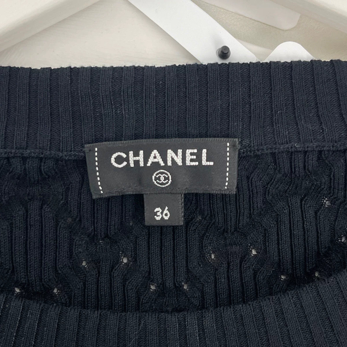 Chanel Quilted Logo Knit Long Sleeve Top
