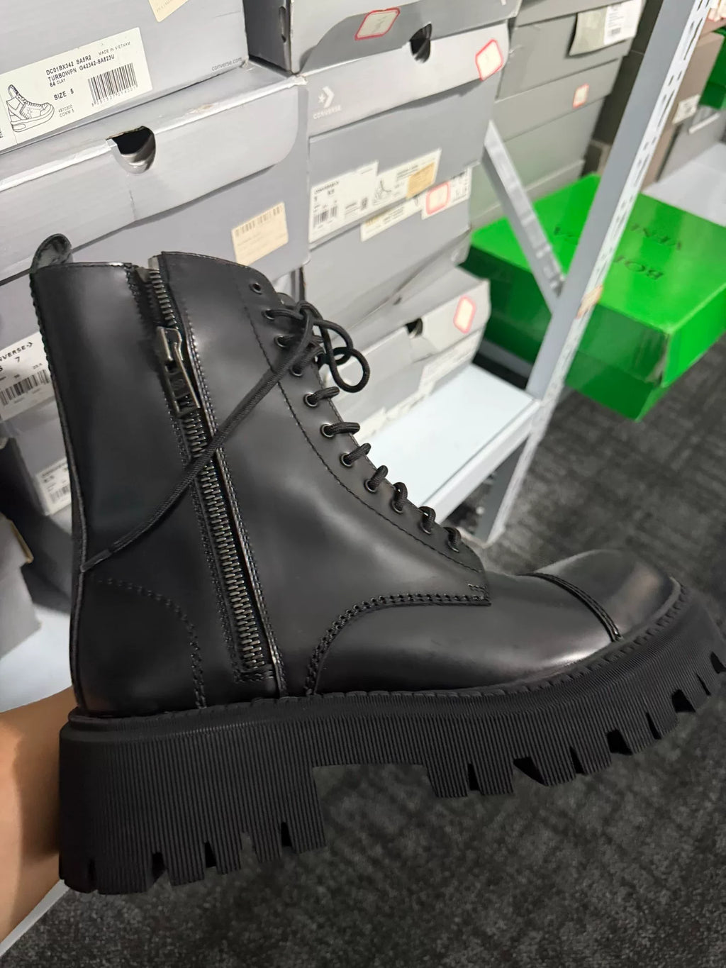 Balenciaga Double-Zip Black Round-Toe Leather Shoes Martin Boots