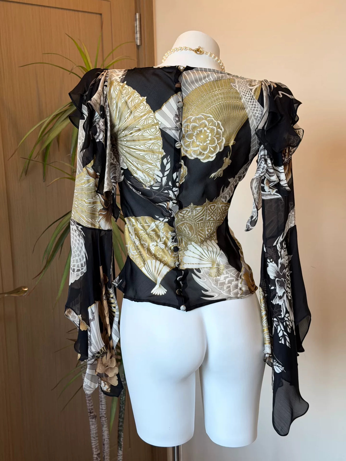 roberto cavalli rare vintage dragon pattern fan print top