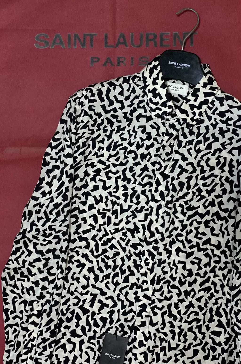 Saint Laurent 21FW Runway Silk Black White All-Over Print Shirt