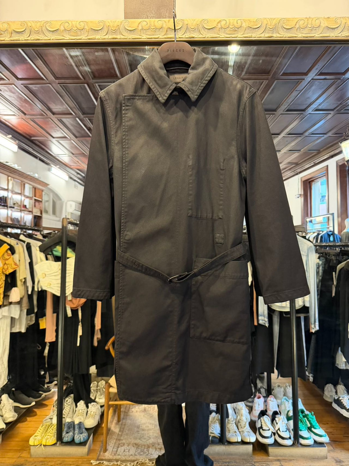 Lemaire FW25 Charcoal Grey Coal Straight Belted Cotton Coat