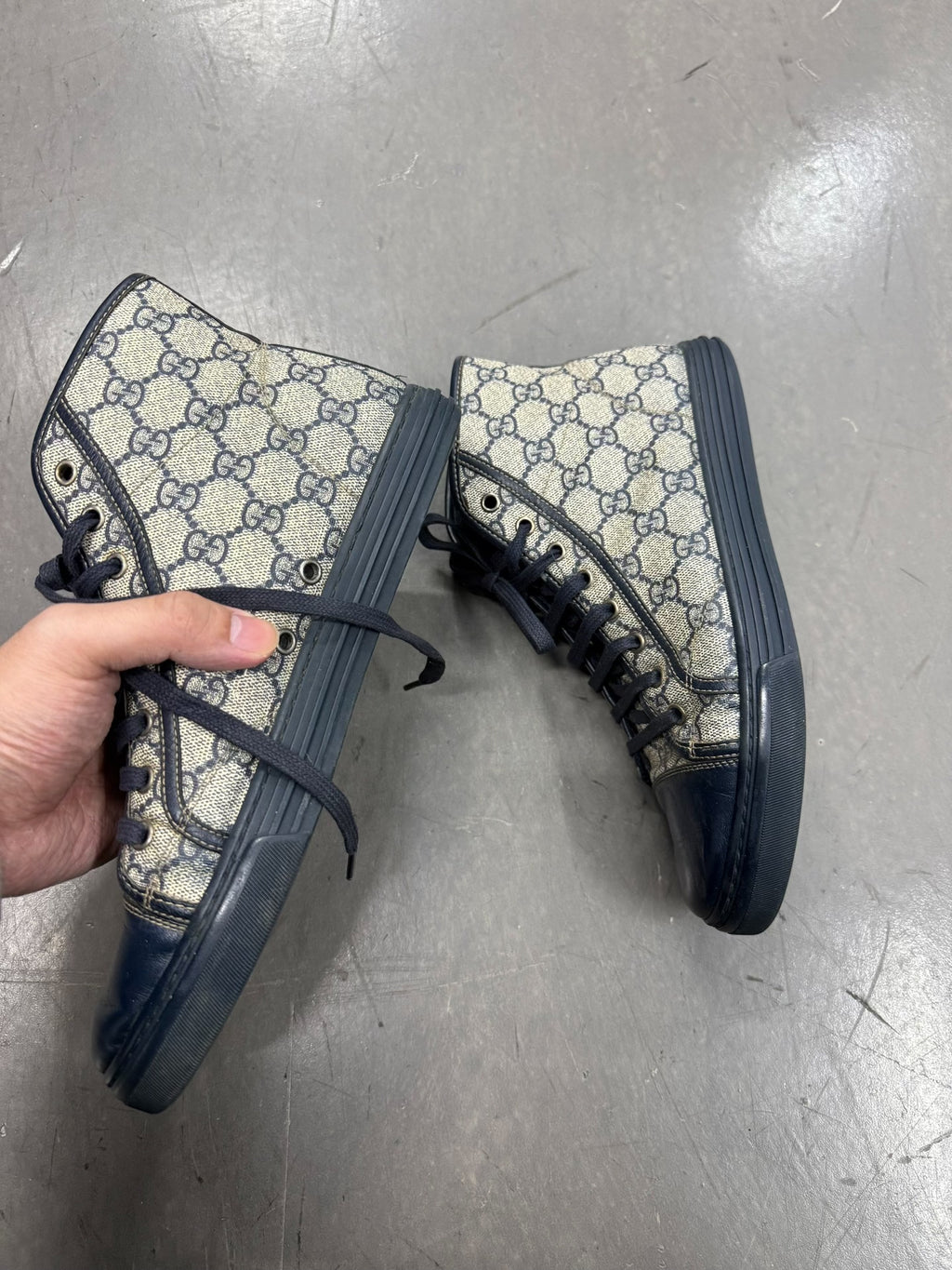 Gucci Vintage Monogram Blue-Brown All-Over Print Mid-Top Sneakers