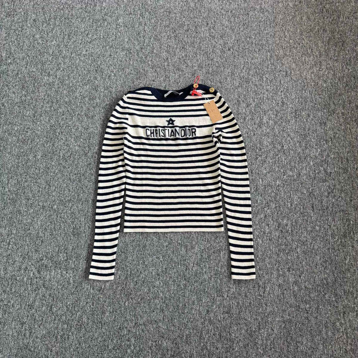 Dior Blue White Stripe Silk Cashmere Knit Top