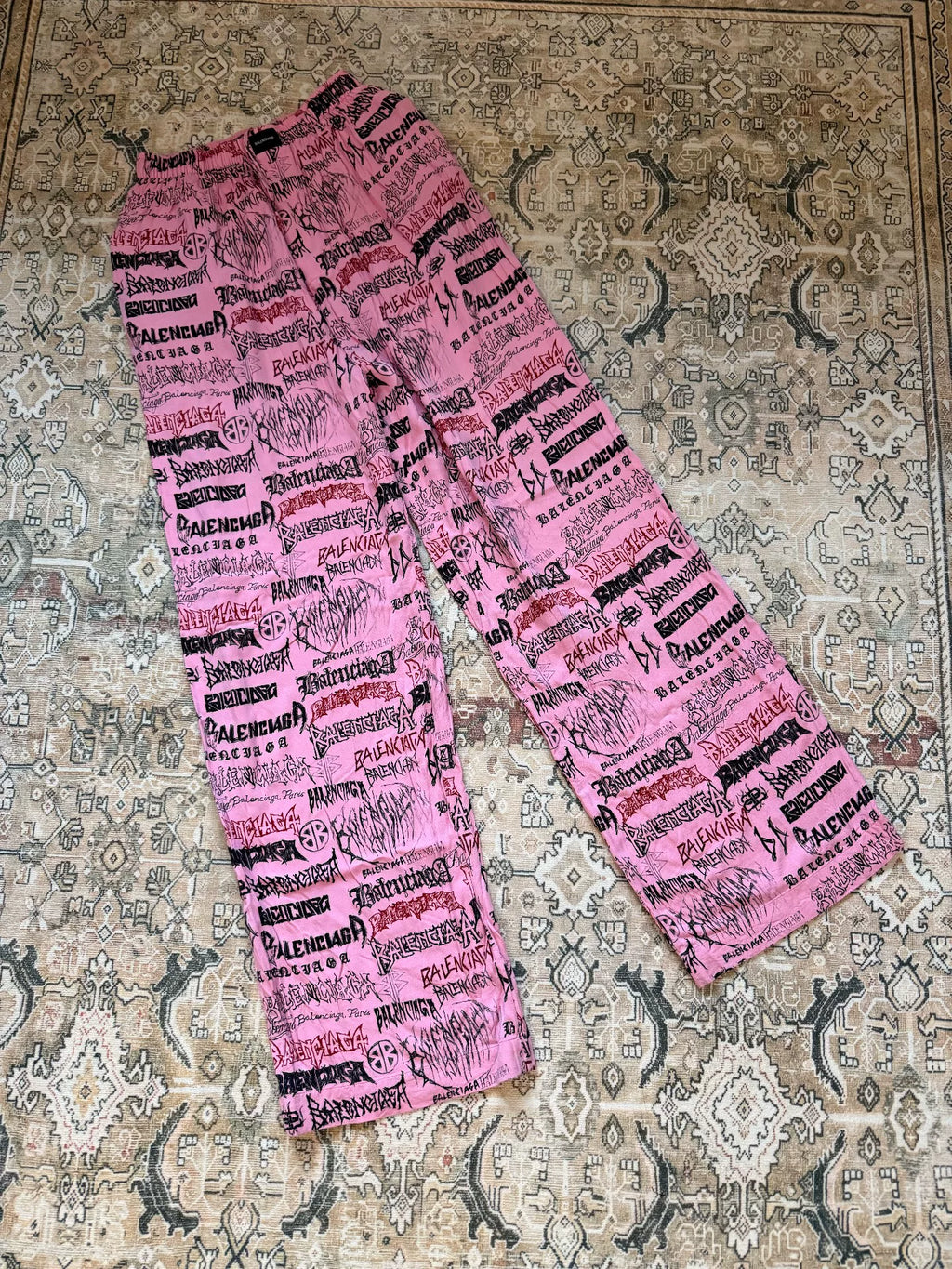 Balenciaga Pink Dragon Year Graffiti All-Over Print Long Pants
