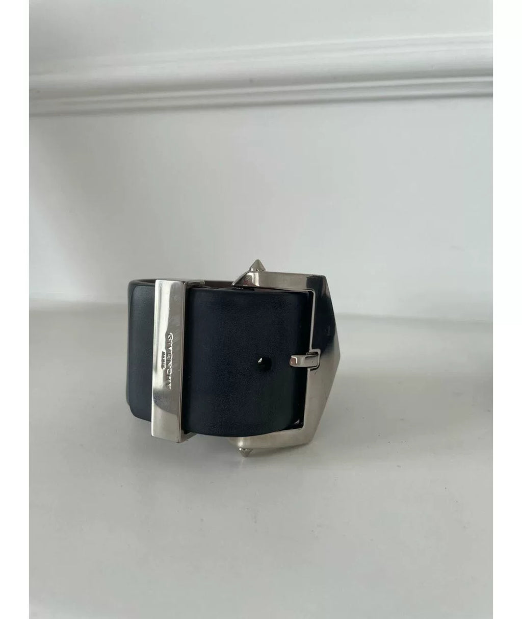 Givenchy Black Leather Wide Cuff Bracelet