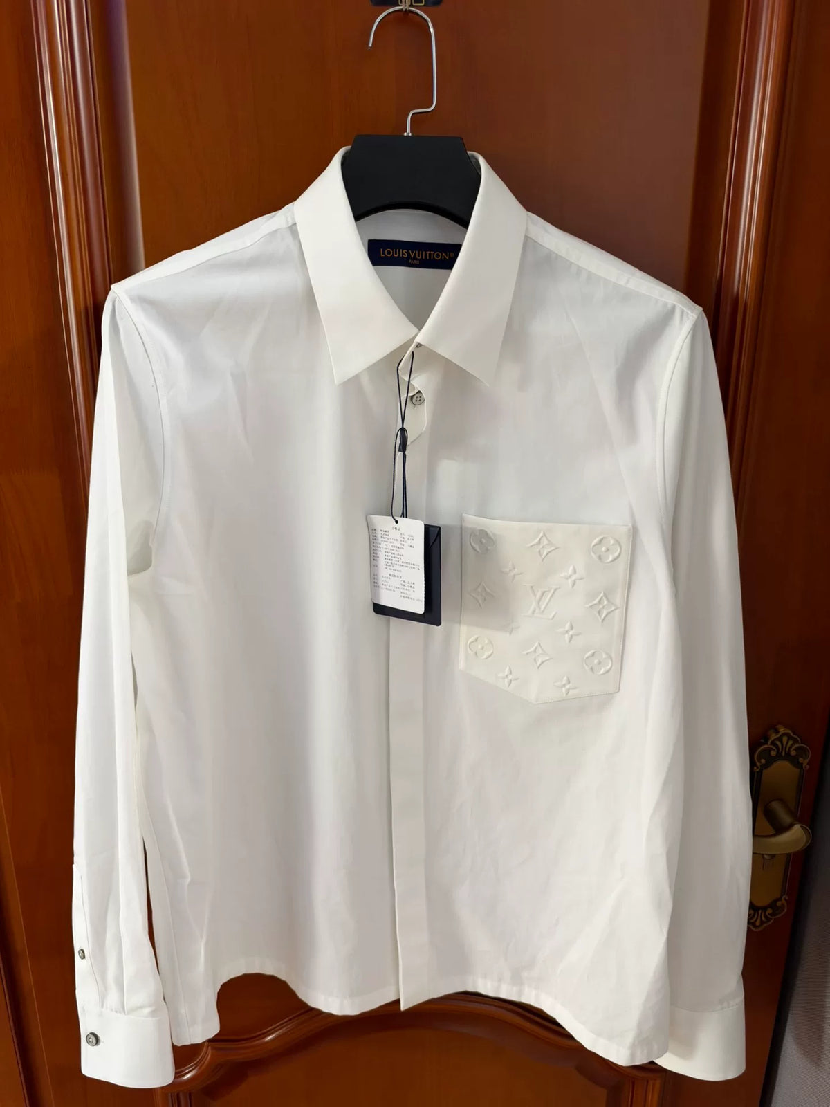 Louis Vuitton White Embossed Pocket Long Sleeve Shirt