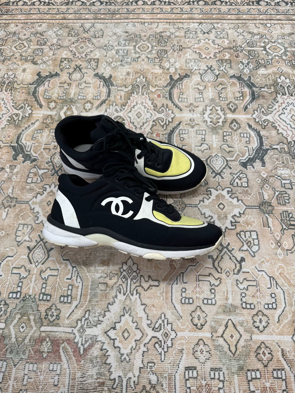 Chanel Ankle Strap Sneakers Black and Yellow Colorway