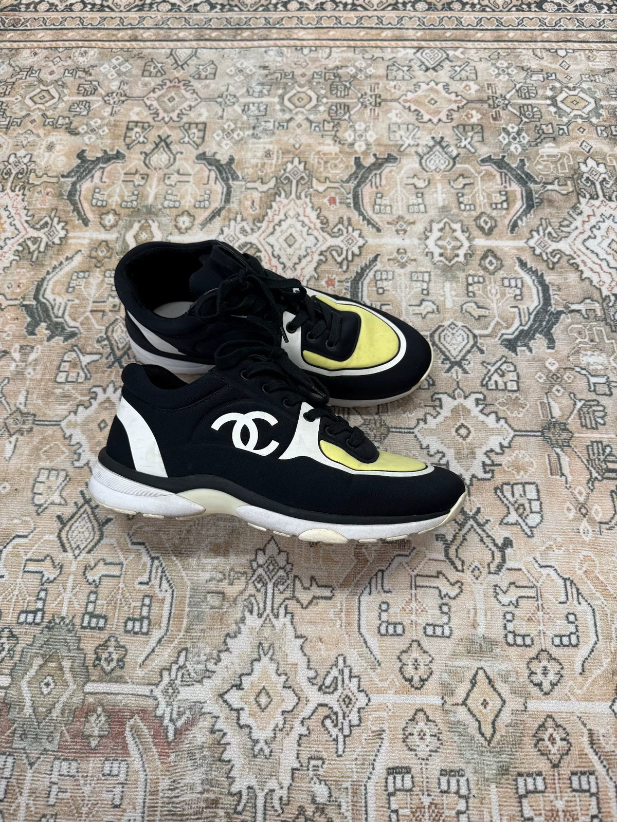 Chanel Ankle Strap Sneakers Black and Yellow Colorway