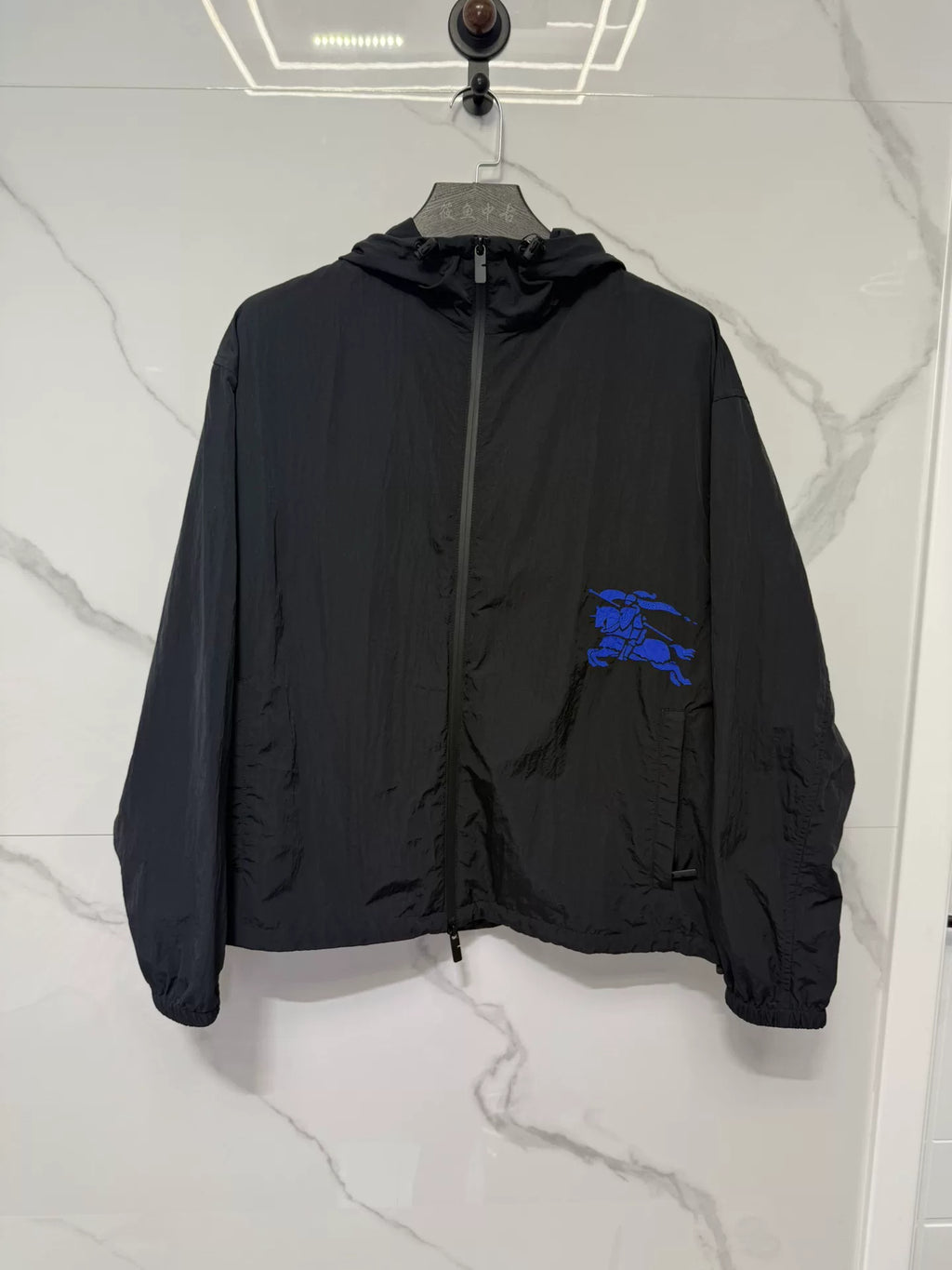 Burberry Black Logo Print Hooded Zip-Up Jacket